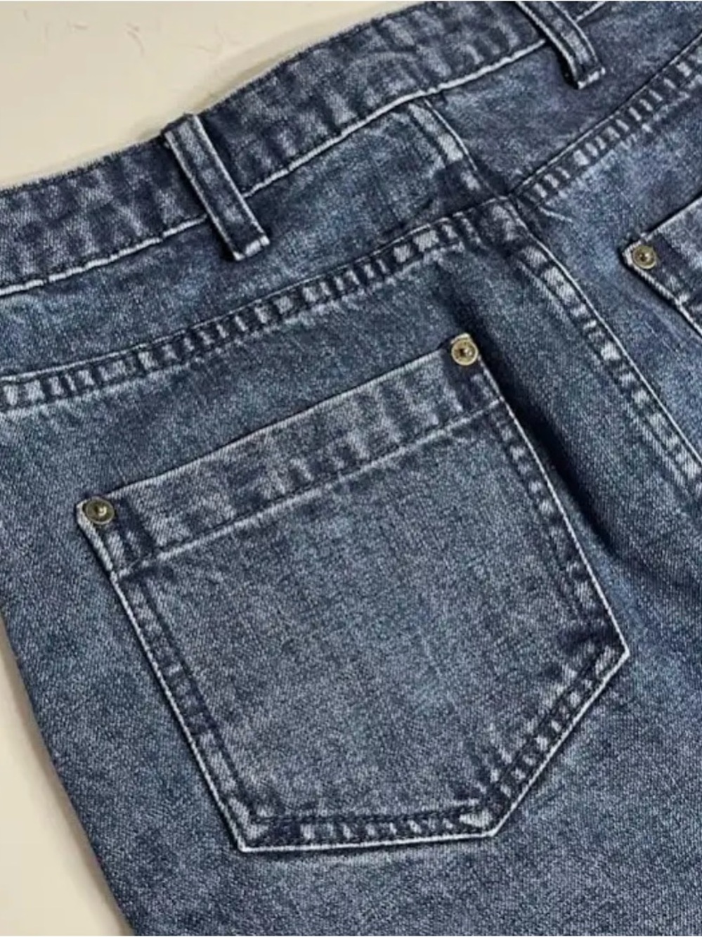 FREE PEOPLE Denim Mini Skirt in Washed Blue DISTRESSED HEM - Picture 3 of 9